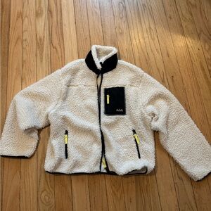 Cream Sherpa Fleece Jacket with Black Trim